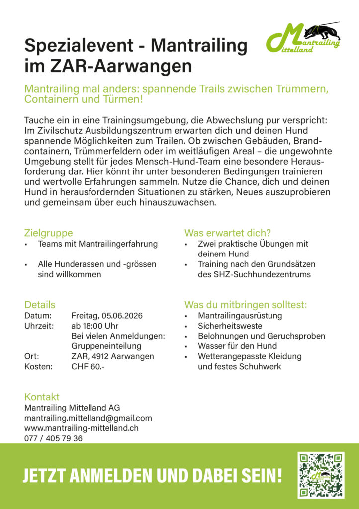 Spezialevent Mantrailing im ZAR-Aarwangen