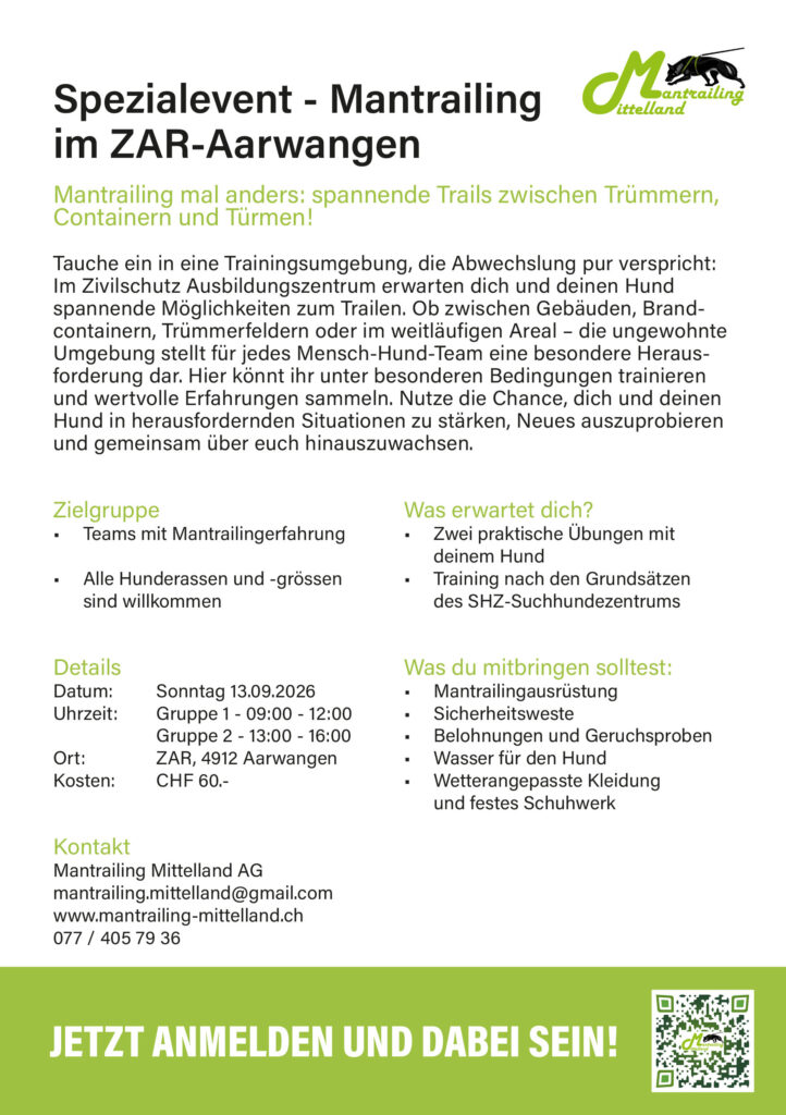 Spezialevent Mantrailing im ZAR-Aarwangen