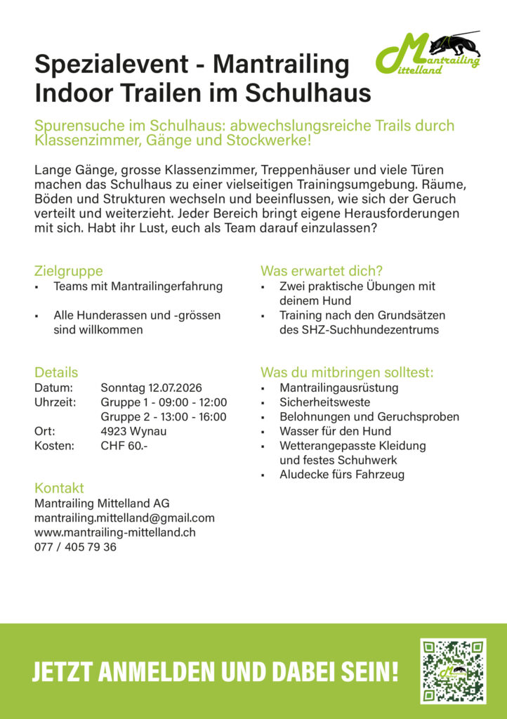Spezialevent Mantrailing Indoor Schulhaus