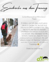 Kundenstimme Susanna & Adina Liebes Mantrailing Mittelland-Team Adina und ich sagen auch ganz herzlich Danke, für den tollen und lehrreichen Ostermontagmorgen. Wir konnten von euren Inputs profitieren und durften einmal mehr den einen oder anderen "Aha-Moment" mitnehmen. Danke auch, dass ihr uns kulinarisch so verwöhnt. Es ist einfach immer Hammer mit euch und wir freuen uns auf viele weitere Trainings. Susanna und Adina